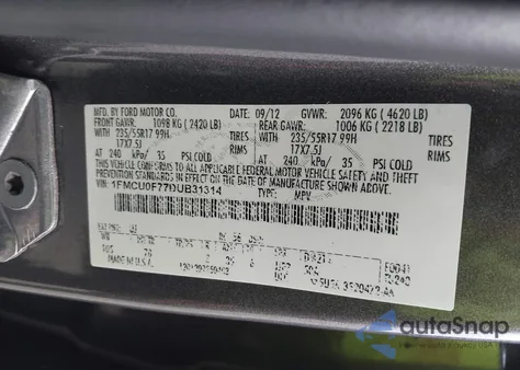 2013 Ford Escape S z USA, uszkodzony, nr VIN 1FMCU0F77DUB31314